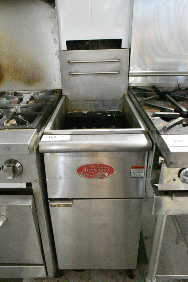 2022 Avantco FF400-N Stainless Steel Commercial Floor Style Natural Gas Powered Deep Fat Fryer on Commercial Casters. 120,000 BTU.  - Image 1 of 5