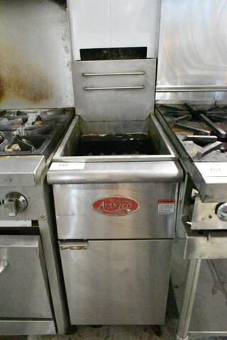 2022 Avantco FF400-N Stainless Steel Commercial Floor Style Natural Gas Powered Deep Fat Fryer on Commercial Casters. 120,000 BTU. 