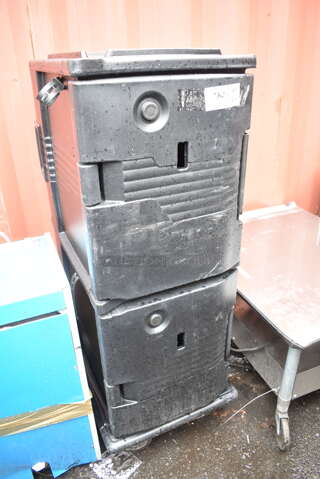Cambro UPCJ800 Black Poly Insulated 2 Cabinet Portable Catering Food Cart on Commercial Casters. 