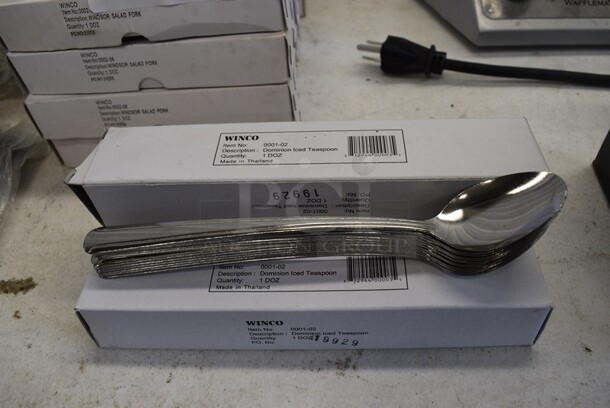 48 BRAND NEW IN BOX! Winco 0001-02 Stainless Steel Dominion Iced Teaspoons. 7.75