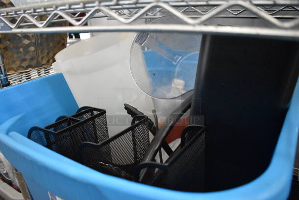 ALL ONE MONEY! Lot of Various Items Including Poly Pitchers and Office Paper Organizers in Blue Bin! - Image 4 of 4