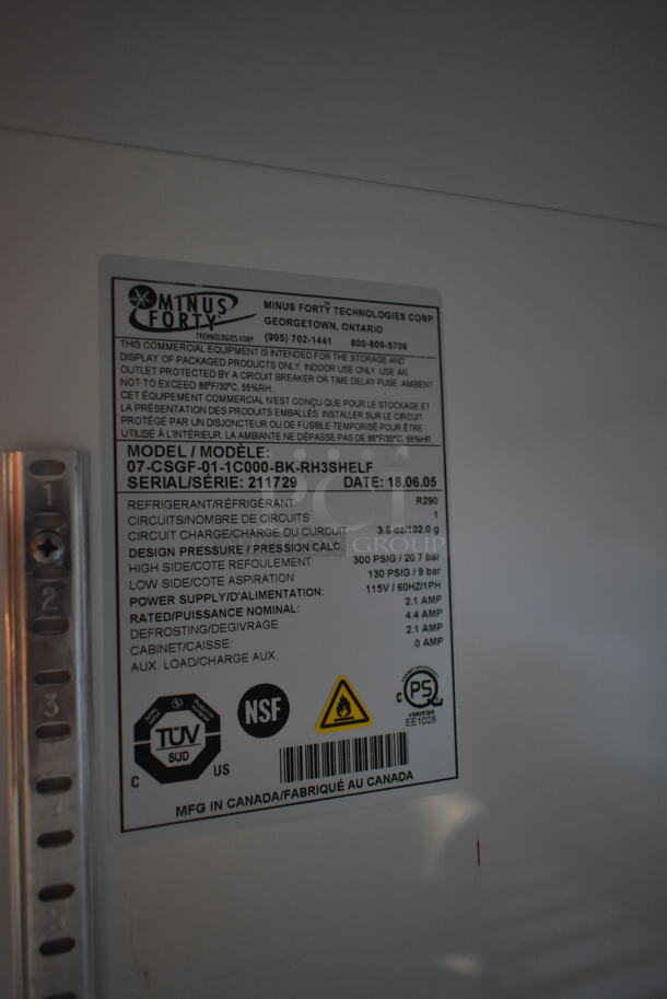 BRAND NEW SCRATCH AND DENT! 2018 Minus Forty 07-CSGF-01-1C000-BK-RH3SHELF Metal Commercial Mini Cooler Merchandiser. 115 Volts, 1 Phase. Tested and Working! - Image 5 of 5
