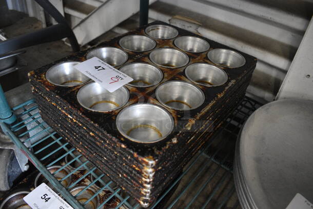 9 Metal 12 Cup Muffin Baking Pans. 11x14.5x1.5. 9 Times Your Bid! - Image 2 of 3