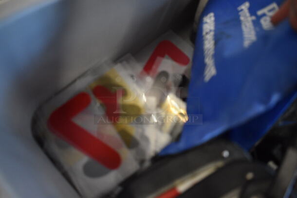 ALL ONE MONEY! Lot of Various Items Including 8 Table Buzzers, Charging Base and Gloves in Gray Poly Bus Bin - Image 4 of 5