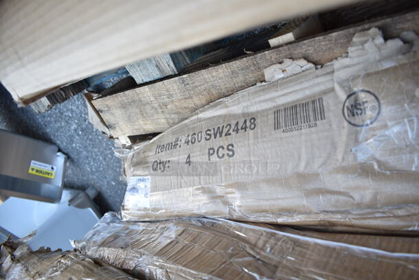 4 BRAND NEW SCRATCH AND DENT! Items; Regency 600UT3048S Adjustable Stainless Steel Work Table Undershelf for 30" x 48" Tables - 18 Gauge, Regency 600T2460G 24" x 60" 18-Gauge 304 Stainless Steel Commercial Work Table with Galvanized Legs and Undershelf, Regency 460SW2448 Spec Line 24" x 48" NSF Stainless Steel Wire Shelf and 4 Poles. 4 Times Your Bid! - Image 6 of 7