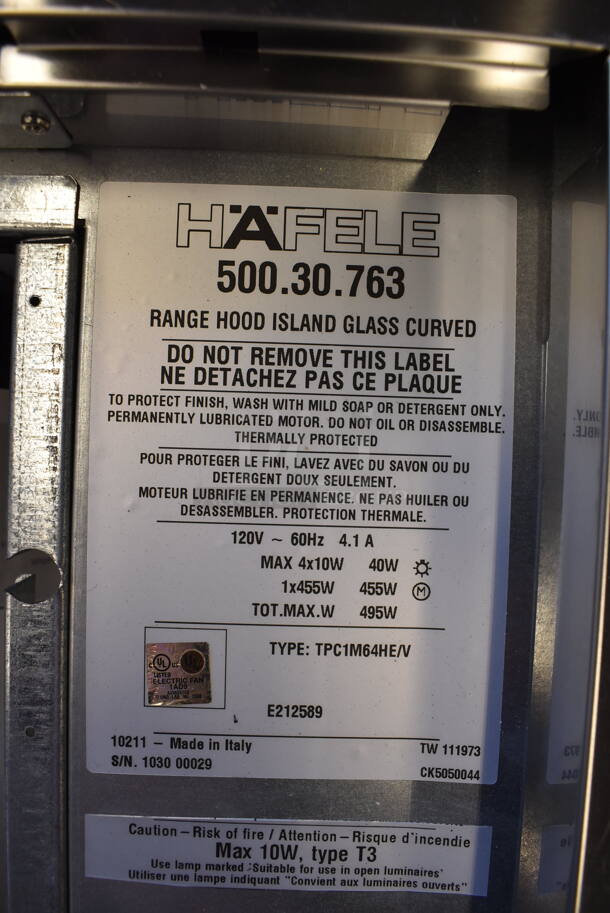 BRAND NEW SCRATCH AND DENT! Hafele Stainless Steel Island Range Hood. 120 Volts, 1 Phase. 23.5x35.5x25 - Image 8 of 9