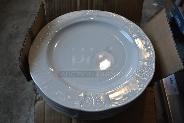 36 BRAND NEW IN BOX! Tuxton CHA-111 White Ceramic Plates. 11x11x1. 36 Times Your Bid!