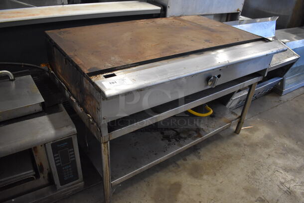 Imperial Stainless Steel Commercial Countertop Natural Gas Powered Flat Top Griddle on Stainless Steel Equipment Stand w/ Under Shelf. 48x31x31 - Image 4 of 6