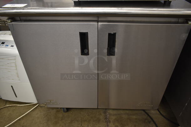 Advance Tabco Stainless Steel Commercial Counter w/ Back Splash and 2 Doors on Commercial Casters. - Image 3 of 5