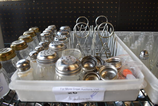 ALL ONE MONEY! Lot of Various Metal Jelly Holders, Poly Seasoning Shakers and Salt Shakers in Poly Bin!