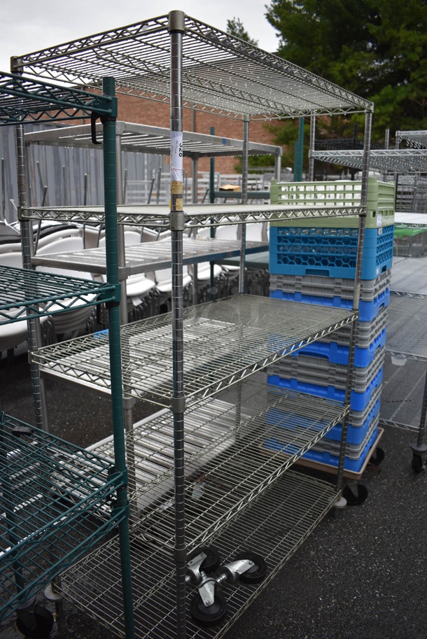 Metro Chrome Finish 5 Tier Shelving Unit. Comes w/ 4 Commercial Casters. BUYER MUST DISMANTLE. PCI CANNOT DISMANTLE FOR SHIPPING. PLEASE CONSIDER FREIGHT CHARGES. 48x24x74 - Image 1 of 5