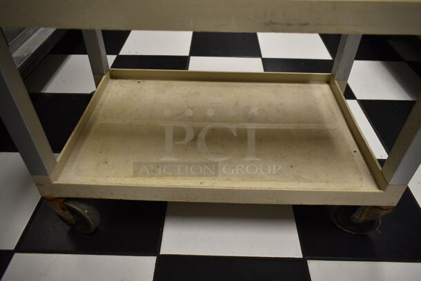 Tan Poly 3 Tier Cart w/ Push Handles and Contents on Commercial Casters. (kitchen #2) - Image 5 of 6