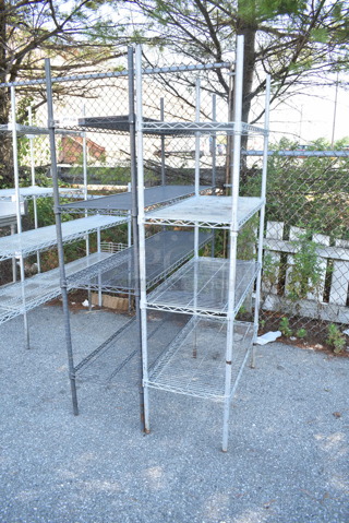 2 Wire 4 Tier Shelving Units. BUYER MUST DISMANTLE. PCI CANNOT DISMANTLE FOR SHIPPING. PLEASE CONSIDER FREIGHT CHARGES. 36x18x74, 60x18x74. 2 Times Your Bid! 