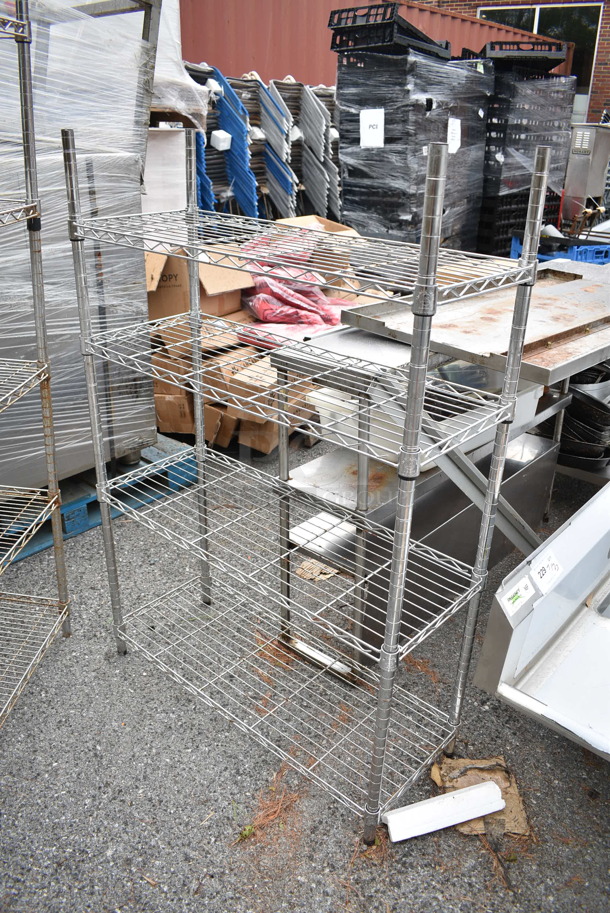2 Chrome Finish Wire Shelving Units. 6 Tier and 4 Tier. 48x18x72.5, 36x14x55.5. 2 Times Your Bid! BUYER MUST DISMANTLE. PCI CANNOT DISMANTLE FOR SHIPPING. PLEASE CONSIDER FREIGHT CHARGES. - Image 3 of 5