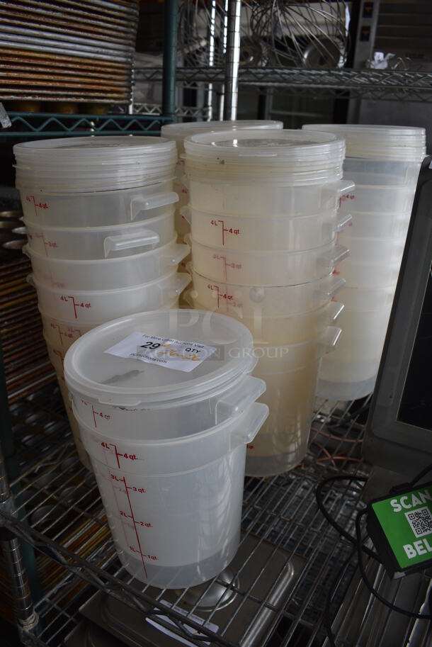 ALL ONE MONEY! Lot of 26 Clear Poly 4 Quart Containers w/ 26 Lids! 8x7x8.5 - Image 2 of 3