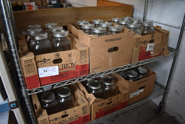 ALL ONE MONEY! Lot of 2 Tiers of 36 Glass Jars. 4.5x4.5x9.5