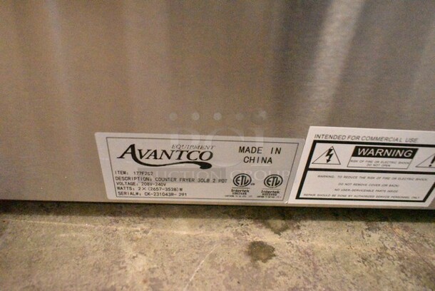 BRAND NEW SCRATCH AND DENT! 2023 Avantco 177F202 Stainless Steel Commercial Countertop Electric Powered 2 Bay Fryer w/ Lids and Metal Fry Baskets. 208-240 Volts, 1 Phase. - Image 8 of 8