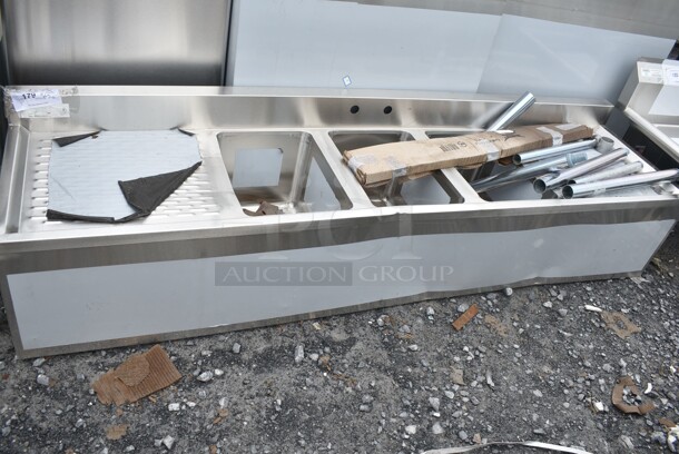 BRAND NEW SCRATCH AND DENT! Regency 600B31014219 3 Bowl Underbar Sink with Two Large Drainboards  - Image 2 of 10