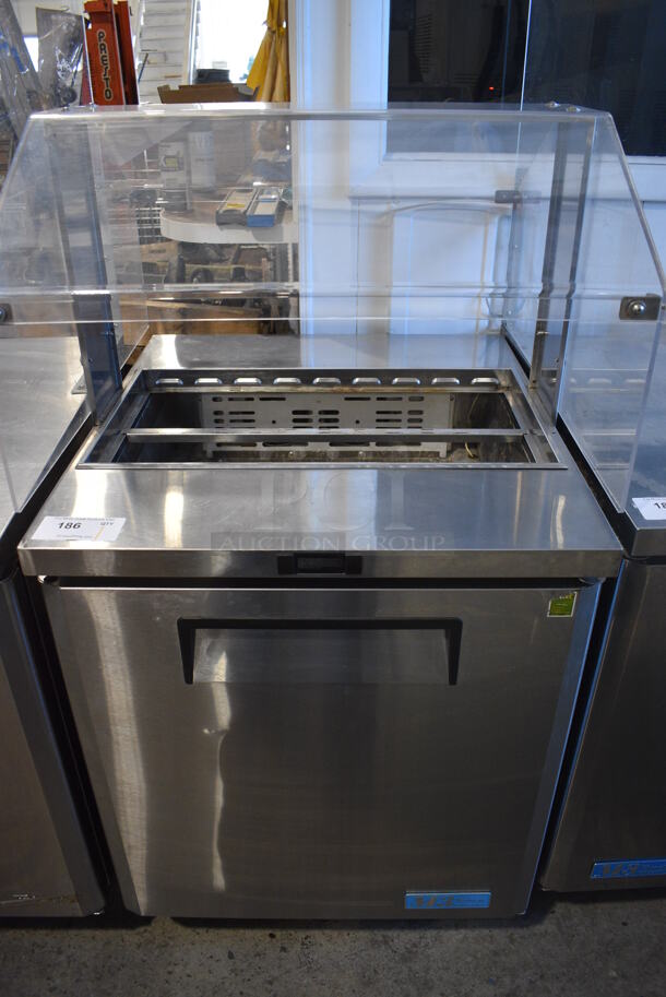 Turbo Air Model MST-26-711S Stainless Steel Commercial Single Door Under Counter Cooler w/ Poly Clear Sneeze Guard. 115 Volts, 1 Phase. 27.5x30x55. Tested and Powers On But Temps at 53 Degrees - Image 1 of 5