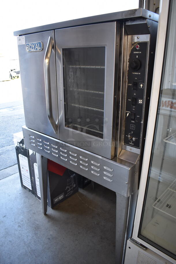 Royal RCOS-1 Stainless Steel Commercial Natural Gas Powered Full Size Convection Oven w/ View Through Door, Solid Door and Metal Racks on Metal Legs. 38x38x63 - Image 3 of 5