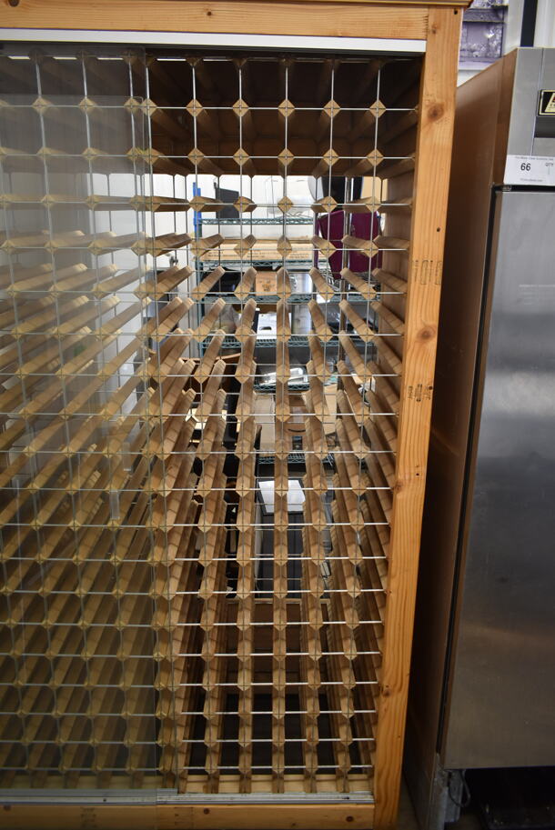 LIKE NEW! Wooden Wine Bottle Rack w/ Glass Front Panels. - Image 5 of 6