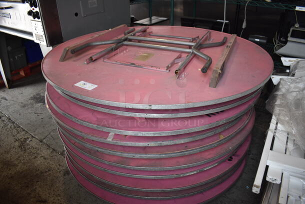 10 Wood Pattern Round Folding Tables w/ Metal Rim. 54x54x3. 10 Times Your Bid! - Image 2 of 4