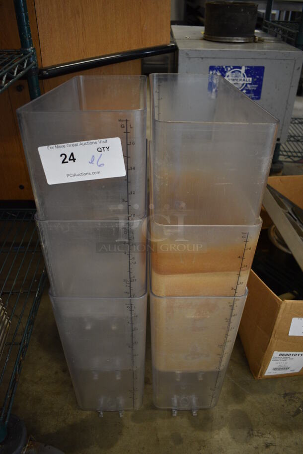 ALL ONE MONEY! Lot of 6 Clear Poly Refrigerated Beverage Machine Hoppers. 6.5x16.5x14.5