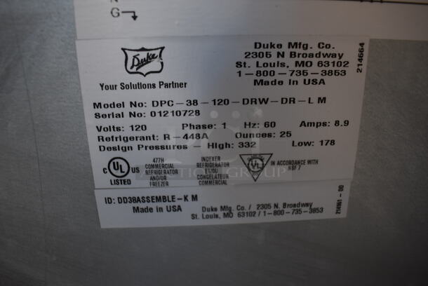 Duke DPC-38-120-DRW-DR-LM Stainless Steel Commercial Prep Station w/ 2 Drawers on Commercial Casters. 120 Volts, 1 Phase. 38x36x51. Tested and Working! - Image 12 of 12