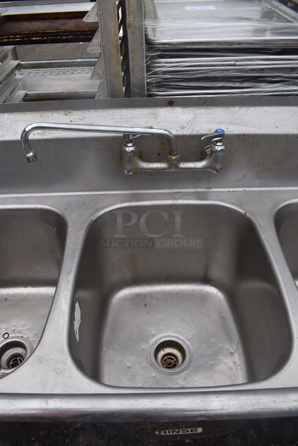 Eagle Stainless Steel Commercial 3 Bay Sink w/ Dual Drain Boards, Faucet and Handles. 90x26x44. Bays 16z19z13. Drain Boards 17x23x1 - Image 4 of 6