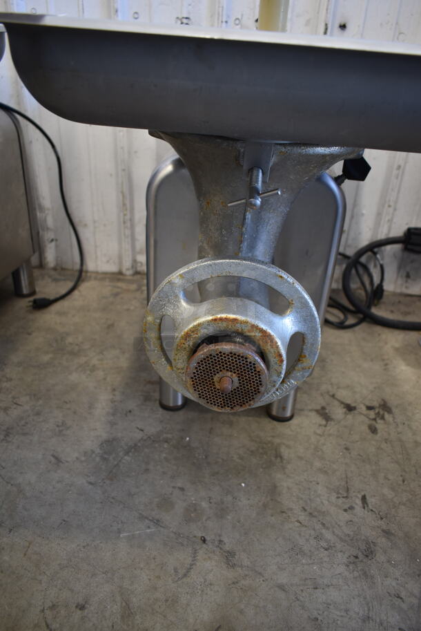 LATE MODEL! Hobart 4822 Stainless Steel Commercial Countertop Meat Grinder w/ Tray and Pusher. 120 Volts, 1 Phase. Tested and Working! - Image 4 of 5