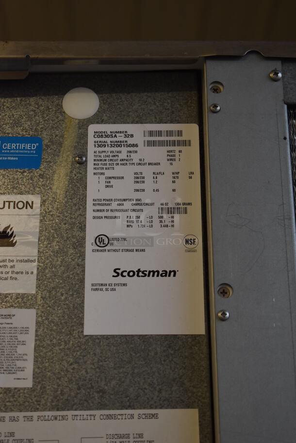 Scotsman C0830SA-32B Stainless Steel Commercial Ice Head on Commercial Bin. 208/230 Volts, 1 Phase. 30x35x99 - Image 8 of 9