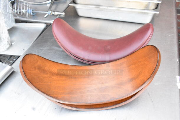 BRAND NEW SCRATCH AND DENT! Lot of 9 Various Pieces to Chairs Including Wooden Back Rests, Black Seat Cushion and Metal Stool Frame.   - Image 2 of 7