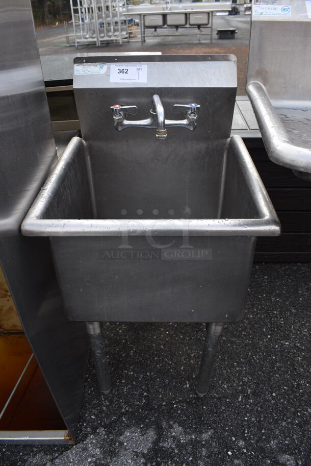 Stainless Steel Commercial Single Bay Sink w/ Faucet and Handles. 21x21x39 - Image 1 of 4
