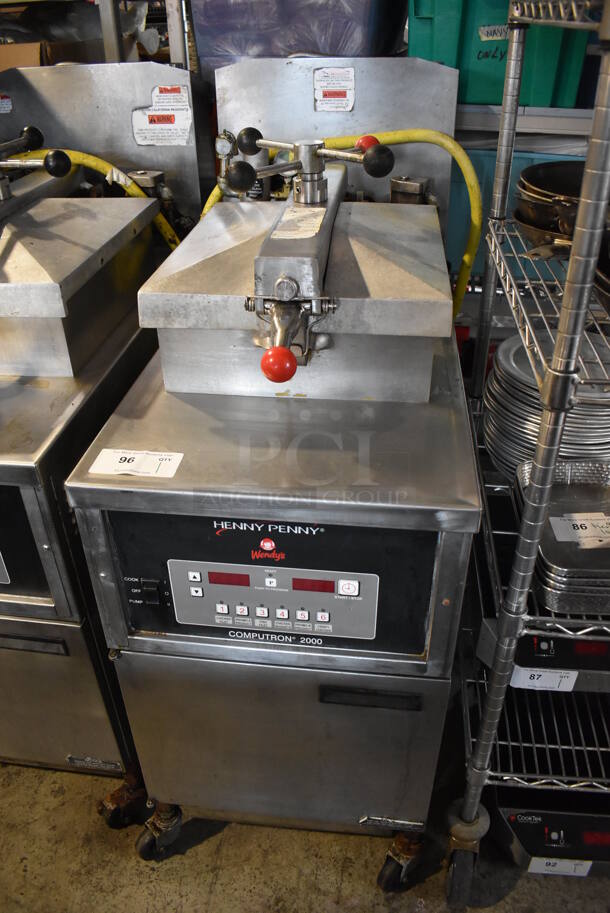 LATE MODEL! Henny Penny 600C Stainless Steel Commercial Floor Style Natural Gas Powered Pressure Fryer on Commercial Casters. 18x39x48 - Image 2 of 10