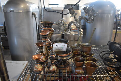 ALL ONE MONEY! Lot of Various Metal Items Including Vases, Candlestick Holder and Buckets. Includes 5x5x4