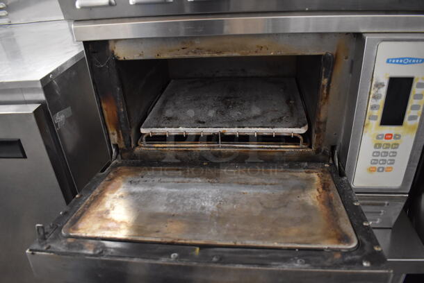 2 Turbochef NGC Stainless Steel Commercial Electric Powered Rapid Cook Ovens w/ Stainless Steel Commercial Equipment Stand on Commercial Casters. 208/240 Volts, 1 Phase. 30x30x55. 2 Times Your Bid! - Image 6 of 12