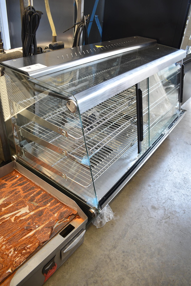 BRAND NEW SCRATCH AND DENT! ServIt 423HDM48SA Stainless Steel Commercial 48" Self / Full Service 3 Shelf Countertop Heated Display Case with Sliding Doors. See Pictures For Broken Glass. 120 Volts, 1 Phase. Tested and Working! - Image 3 of 7