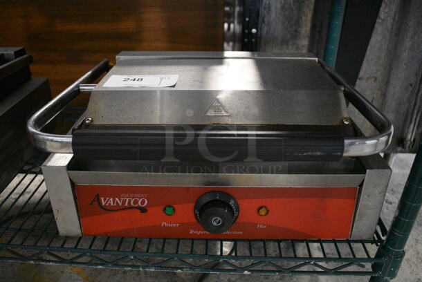 Avantco Stainless Steel Commercial Countertop Electric Powered Panini Press. 17x14x7. Tested and Working!