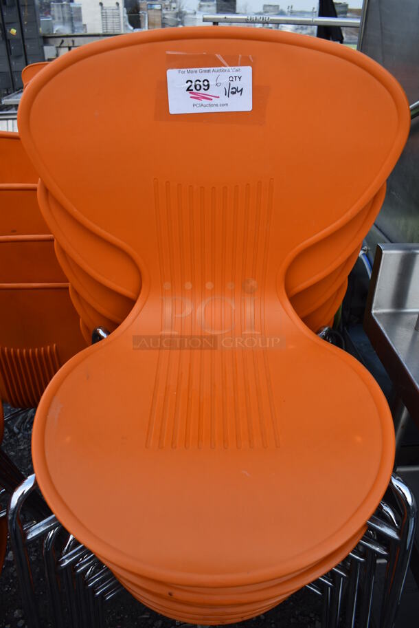 6 Dining Chairs w/ Orange Seat on Metal Legs. 20x20x32. 6 Times Your Bid! - Image 3 of 3