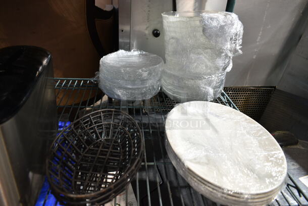 ALL ONE MONEY! Five Tier Lot of Various Items Including Poly Food Baskets, Ecolab Bug Zapper. Does Not Include Shelving Unit. - Image 8 of 12