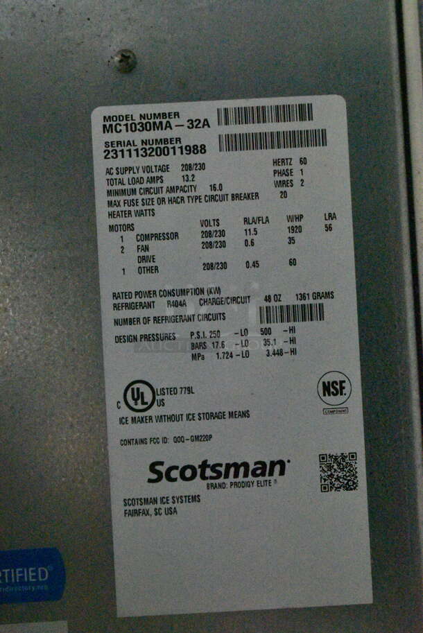 BRAND NEW SCRATCH AND DENT! 2023 Scotsman MC1030MA-32A Stainless Steel Commercial Ice Machine Head. 208/230 Volts, 1 Phase. Goes GREAT w/ Lots 165 and 173! - Image 6 of 6
