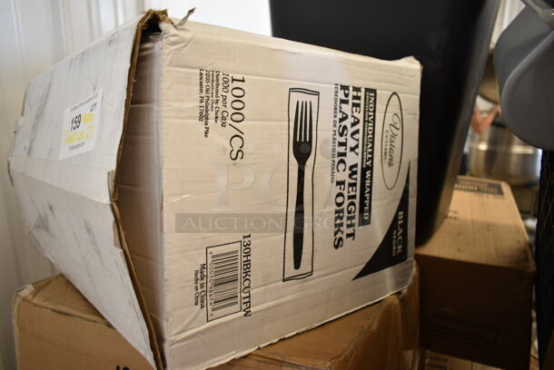 PALLET LOT of 27 BRAND NEW Boxes Including 130BKFSH Visions Wrapped Black Heavy Weight Plastic Cutlery Pack with Knife, Fork, and Spoon - 500/Case, Bell Marque Napkins, 5008W Choice 8 oz. Tall White Poly Paper Hot Cup - 1000/Case, 496STRPQ8W American Louver Company Stratus White Plaque Diffuser with 8" Neck STR-PQ-8W, 511CBG1218YL San Jamar CBG121812YL Saf-T-Grip® 18" x 12" x 1/2" Yellow Cutting Board with Hook, 130HBKCUTFW Visions Individually Wrapped Black Heavy Weight Plastic Fork - 1000/Case, 500CMFB83181C Take Out Containers, 500TO963 Choice 9" x 6" x 3" Microwaveable 1-Compartment Black / Clear Plastic Hinged Container - 100/Case, 2 Box 407MT1826WH Choice 18" x 26" White Bakery Display / Market Tray, 500TW Choice 16 oz. Translucent Thin Wall Squat Plastic Cold Cup - 1000/Case, 247FP124BK Vigor 1/2 Size Black Polycarbonate Food Pan - 4" Deep, 407CBP4GY Choice Gray 4-Compartment Plastic Cutlery Box / Flatware Bin with Handles, Solo 626TS Clear Flat Lid with Straw Slot - 1000/Case, CCS1800.CL Fineline CCS1800 Platter Pleasers 18" Clear Scalloped Plastic Catering Tray - 36/Case, 50016C Coffee Cups Printed, 500CC24HD 24 oz. Plastic Cold Cup - 600/Case. 27 Times Your Bid! - Image 6 of 12