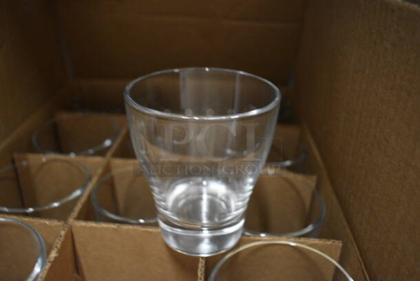 12 BRAND NEW IN BOX! Arcoroc Skyscraper Rocks Glasses. 3.5x3.5x4. 12 Times Your Bid!