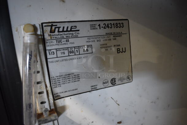 True Model TUC-48 Stainless Steel Commercial Countertop 2 Door Undercounter Cooler. 115 Volts, 1 Phase. 48x30x36. Tested and Working! - Image 4 of 6