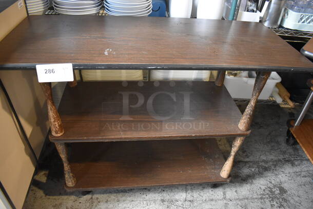 Wooden 3 Tier Cart on Commercial Casters. 42.5x18x31.5