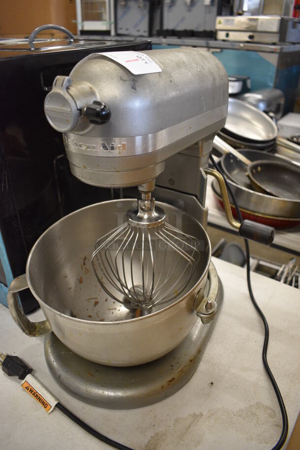 KitchenAid KP26M9XCCU Metal Countertop 6 Quart Planetary Dough Mixer w/ Metal Bowl, Balloon Whisk and Dough Hook Attachments. 120 Volts, 1 Phase. 10x16x17. Tested and Working!
