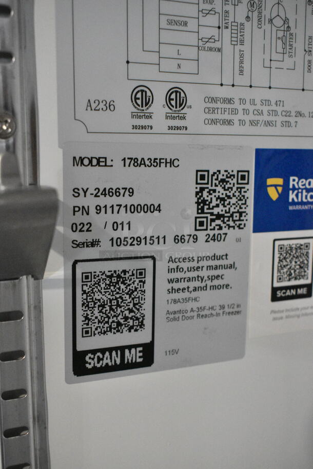 BRAND NEW SCRATCH AND DENT! 2024 Avantco 178A35FHC Stainless Steel Commercial 2 Door Reach In Cooler w/ Poly Coated Racks on Commercial Casters. 115 Volts, 1 Phase. Tested and Working! - Image 6 of 7