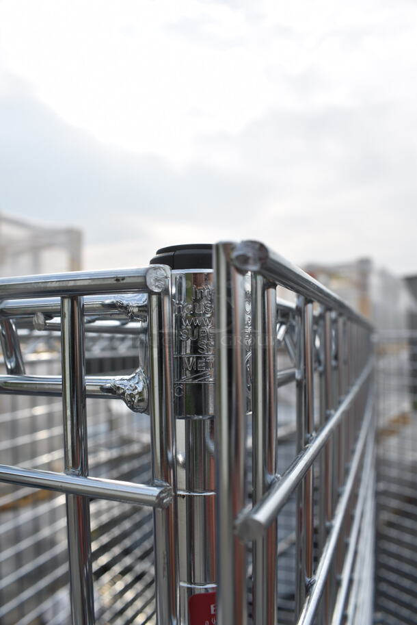 Metro Chrome Finish 2 Tier Wire Shelving Unit w/ Liquor Cage on Commercial Casters. BUYER MUST DISMANTLE. PCI CANNOT DISMANTLE FOR SHIPPING. PLEASE CONSIDER FREIGHT CHARGES.  - Image 4 of 5
