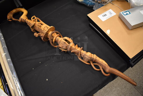 HAND CARVED African Folk Art Style Wooden Walking Stick / Cane.