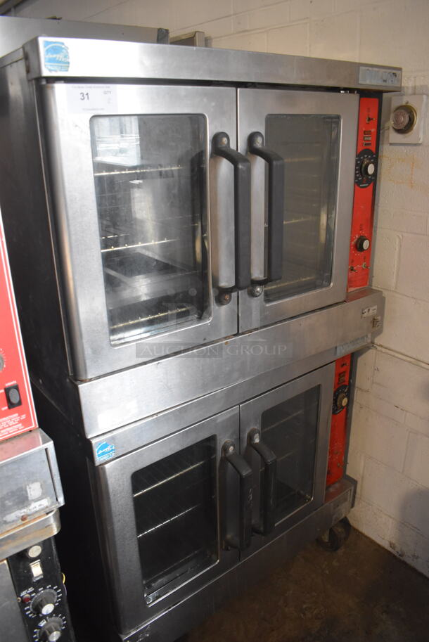 Vulcan Commercial Stainless Steel Double Deck Natural Gas Powered Convection Ovens With Stainless Steel Shelving on Commercial Casters. 115V Controls 2 Times Your Bid! - Image 2 of 5